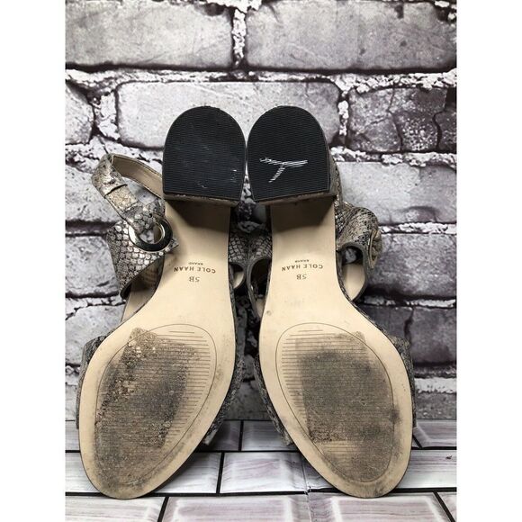 Cole Haan Grand OS Taupe Shimmer Leather Open Block Heel Sandals 5B US/35.5EU - Picture 14 of 16